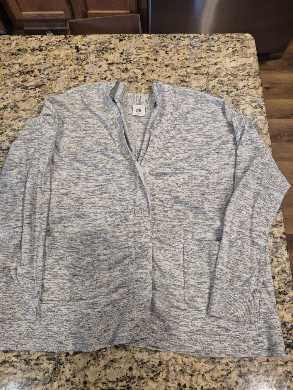 CAbi Light Heather Gray Open-Front Cardigan